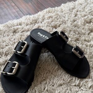 Rag & Co Black Sandals with Metallic Buckles